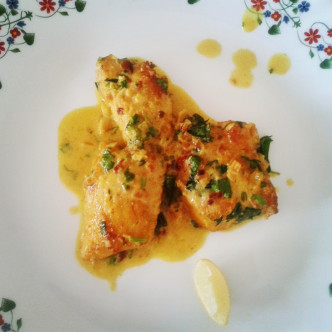 Rawas (Indian salmon) masala with coconut curry – Fried fish with coconut sauce